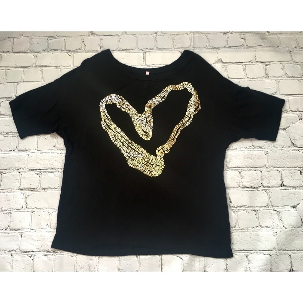 Rue 21 Black Slouch Gold Heart T-shirt - Picture 5 of 8